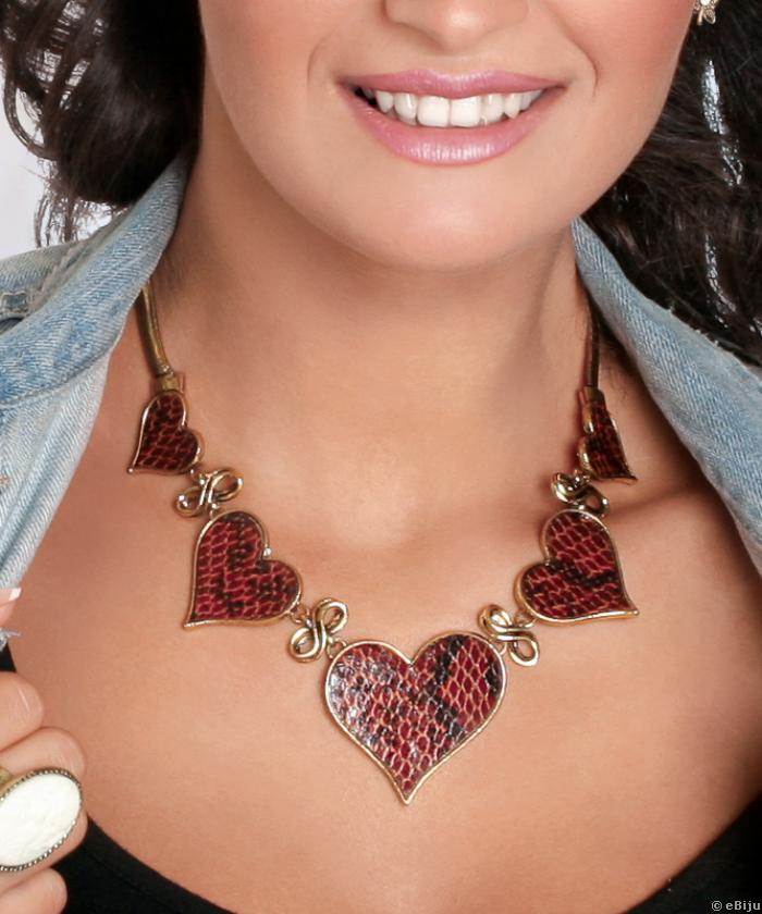 Barna szív nyakék, bronzszínű fémből