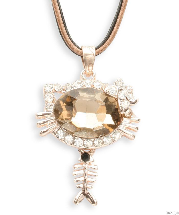 Hello Kitty medál, pezsgő színű kristály aranyszínű fémmel