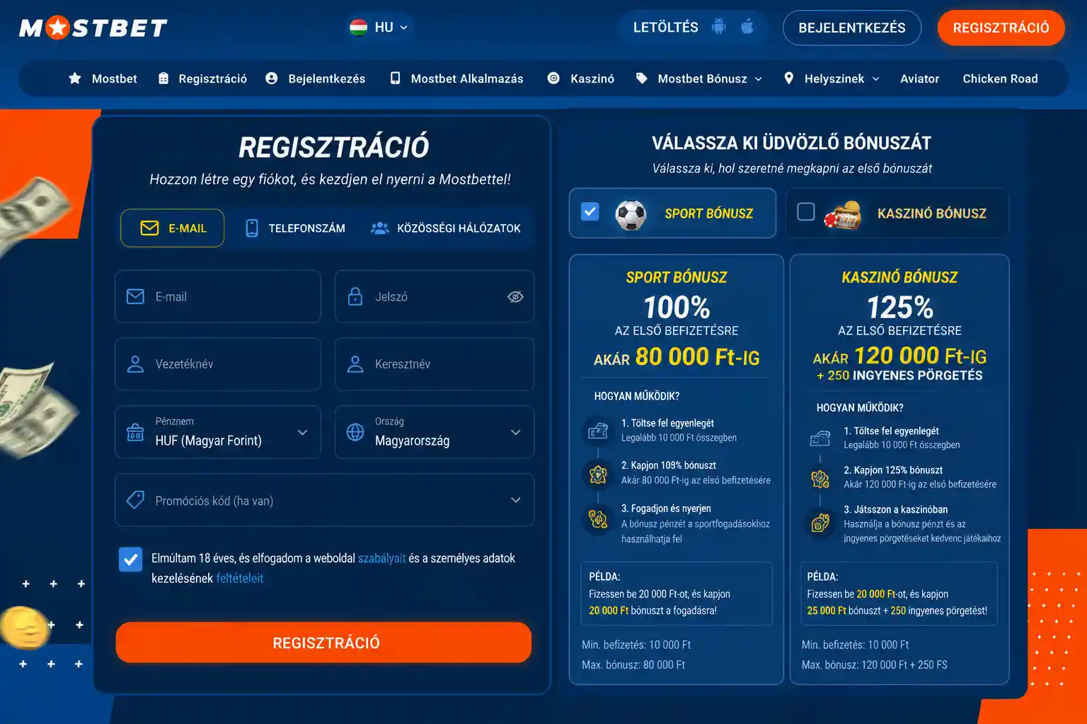 Mostbet bónuszfeltételek forintban megadott összeghatárokkal