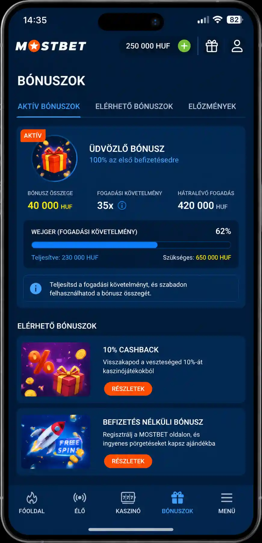 Mostbet mobilalkalmazás bónusz szekciója