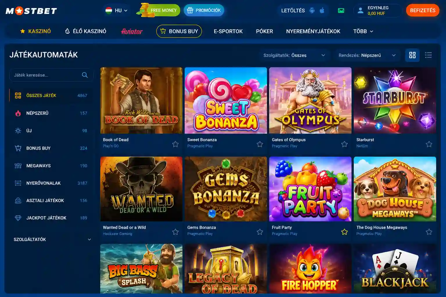 Mostbet nyerőgép-katalógus népszerű slotokkal