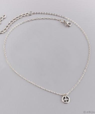 Ezüstszínű nyaklánc, a békét szimbolizáló medállal