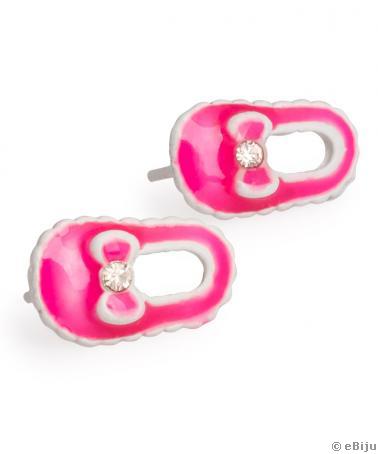 Rózsaszín-fehér cipőcske fülbevaló strasszal