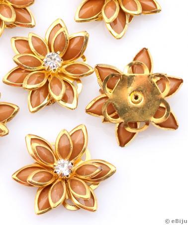 Virág függő dísz, aranyszínű fém, kristályokkal, 2.2 cm