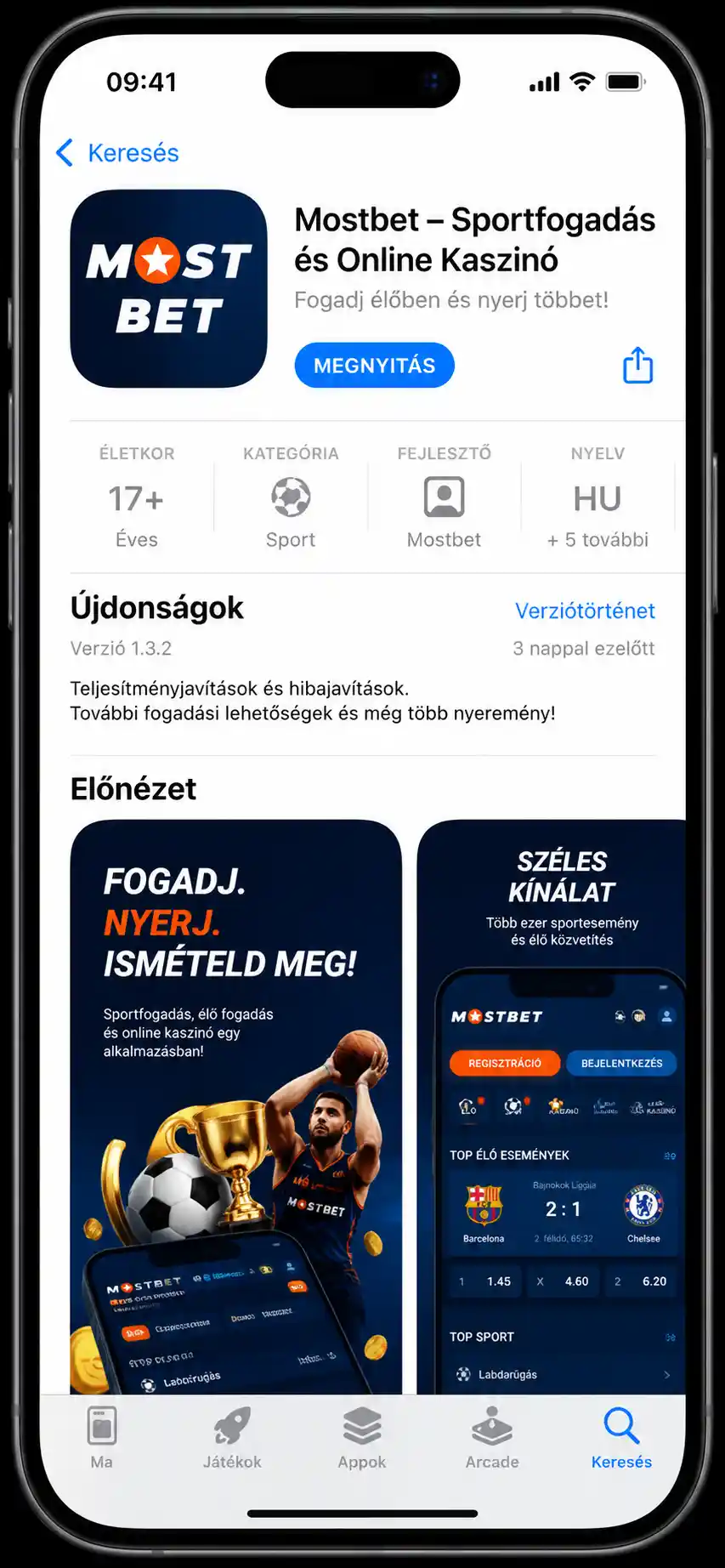 Mostbet alkalmazás az App Store felületén iPhone kijelzőn