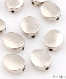 Akril távtartó gyöngy, ezüstszínű, ovális forma, 0.9 x 1 cm