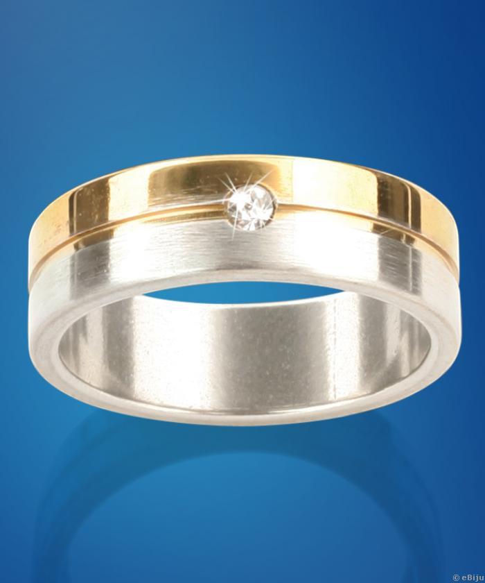 Arany- ezüstszínű uniszex gyűrű fehér kristállyal, rozsdamentes acél (16 mm)