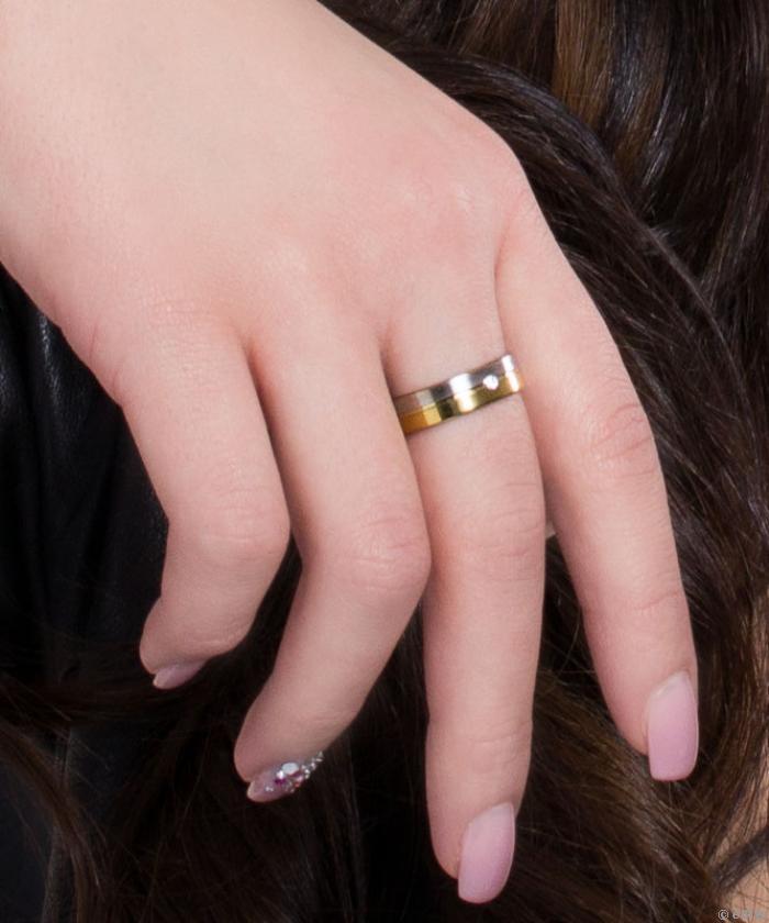 Arany- ezüstszínű uniszex gyűrű fehér kristállyal, rozsdamentes acél (16 mm)