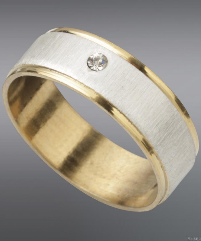 Arany-ezüst színű rozsdamentes acél gyűrű, kristállyal (16 mm)