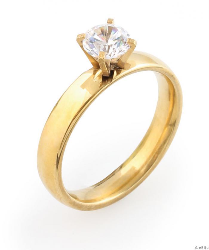 Aranyszínű gyűrű, cirkónia kővel, 20 mm