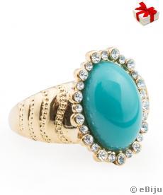 Aranyszínű gyűrű türkiz színű kővel, Swarovski kristályokkal