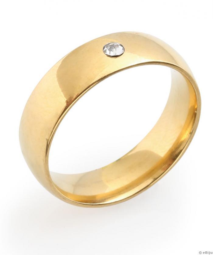 Aranyszínű karikagyűrű típusú gyűrű, fehér kristállyal, 17 mm