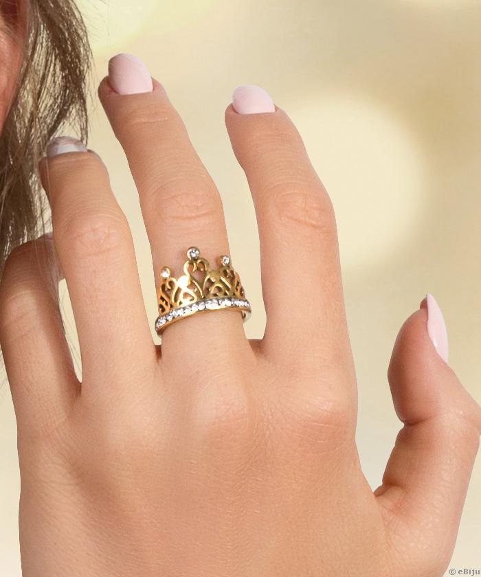 Aranyszínű királyi korona gyűrű, rozsdamentes acélból, 19 mm