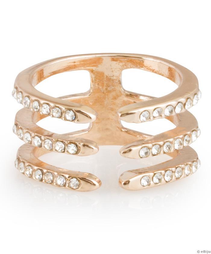 Aranyszínű, minimalista gyűrű, kristályokkal, 17 mm