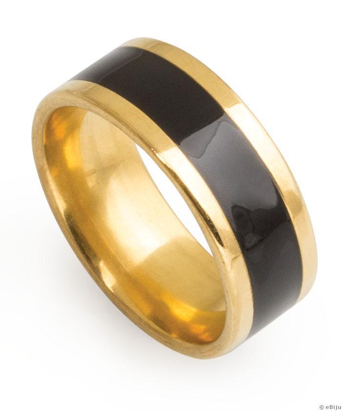 Aranyszínű nemesacél gyűrű, fekete sávval, 21 mm