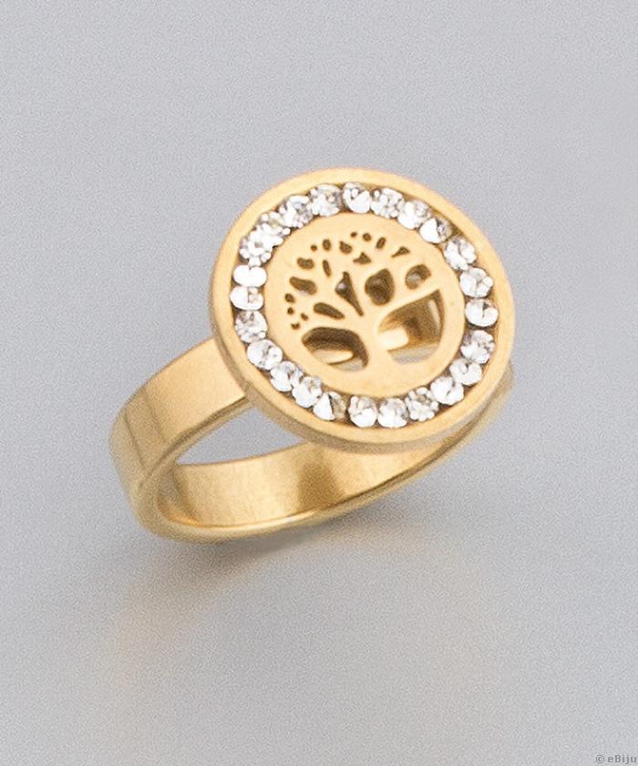 Aranyszínű rozsdamentes acél ‘Élet Fa’ gyűrű, 19 mm