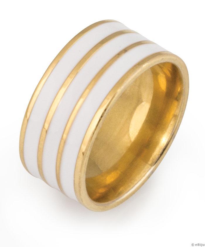 Aranyszínű rozsdamentes acél gyűrű, fehér vonalmintával, 20 mm