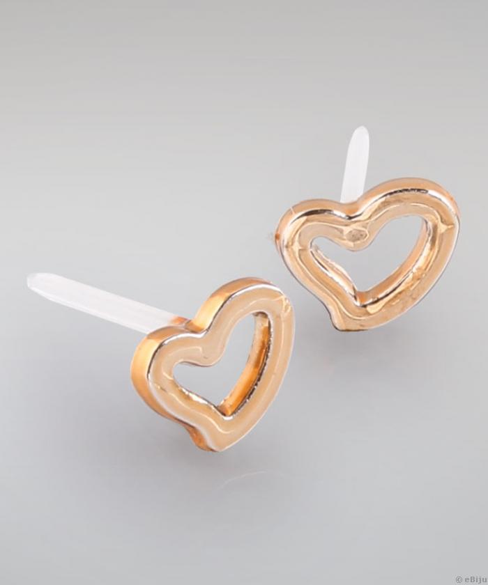Aranyszínű szívecske fülbevaló, műanyag tűvel