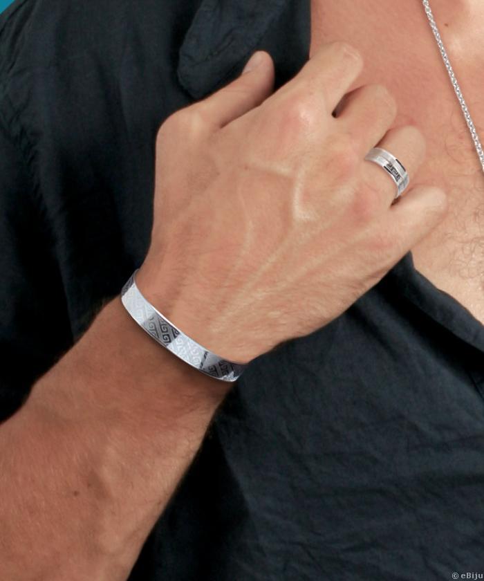 Ezüstszínű görög mintás gyűrű, uniszex, 18 mm