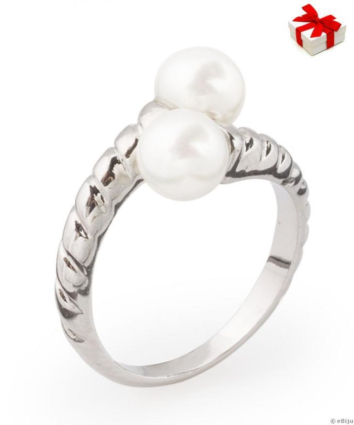 Ezüstszínű gyűrű fehér Swarovski gyöngyökkel