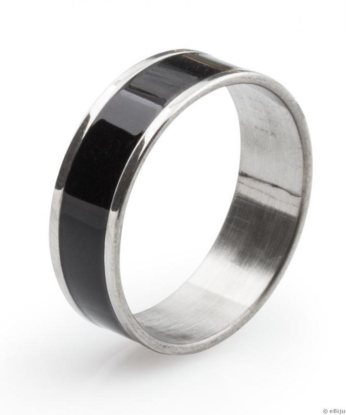 Ezüstszínű gyűrű fekete sávval, nemesacélból, 17 mm
