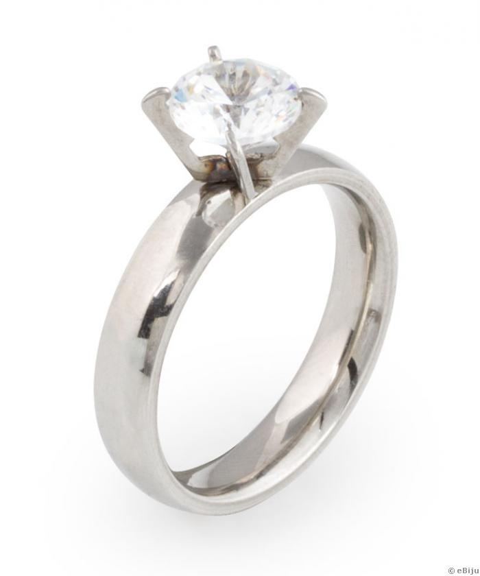 Ezüstszínű jeggyűrű típusú gyűrű, cirkónia kővel, 20 mm