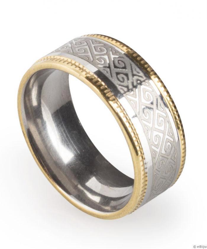Ezüstszínű rozsdamentes acél gyűrű, perzsa mintával, 17 mm