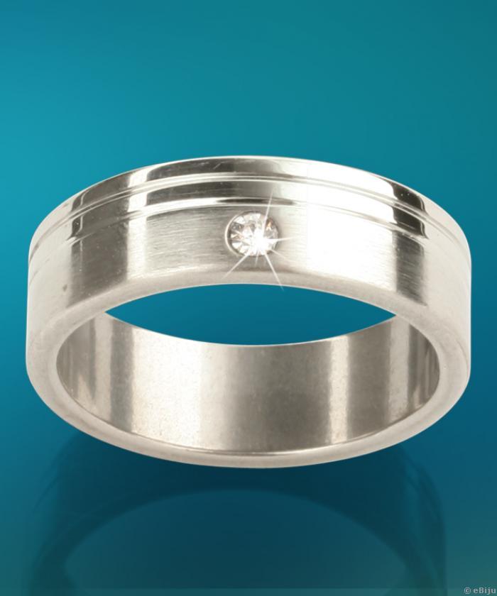 Ezüstszínű uniszex gyűrű fehér kristállyal (17 mm)