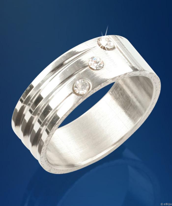 Ezüstszínű uniszex gyűrű három kristállyal (21 mm)