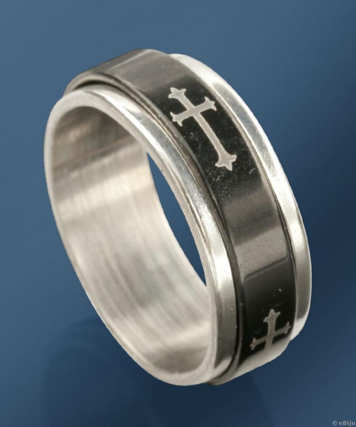 Fekete - ezüstszínű antistressz gyűrű kereszttel, rozsdamentes acél (19 mm)