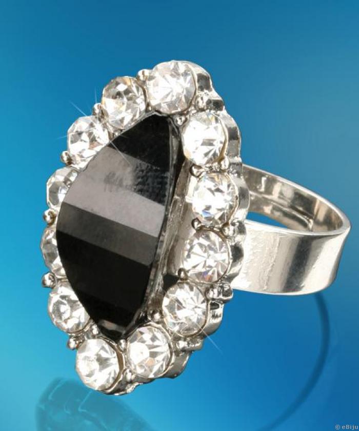 Fekete kristályos gyűrű fehér strasszokkal