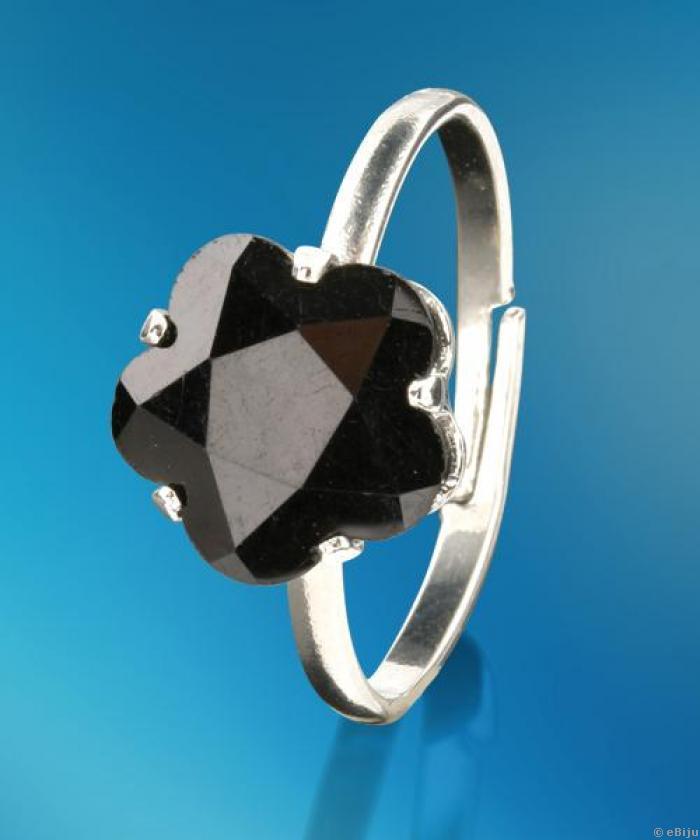Fekete, virág alakú kristály gyűrű