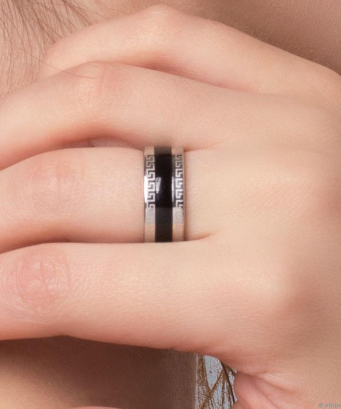 Greek Style ezüstszínű rozsdamentes acél gyűrű, 17 mm