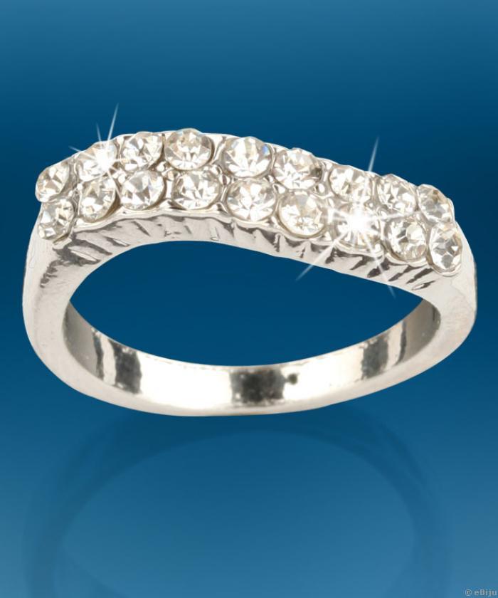 Hullám alakú gyűrű, két sor fehér kristállyal, 16 mm