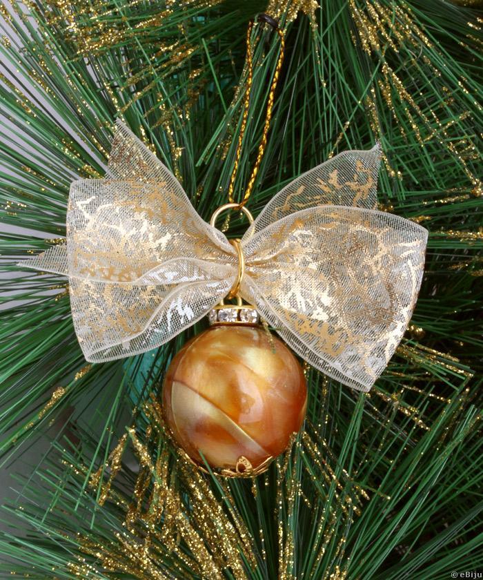 Karácsonyi gömb, aranyszínű mintás masnival