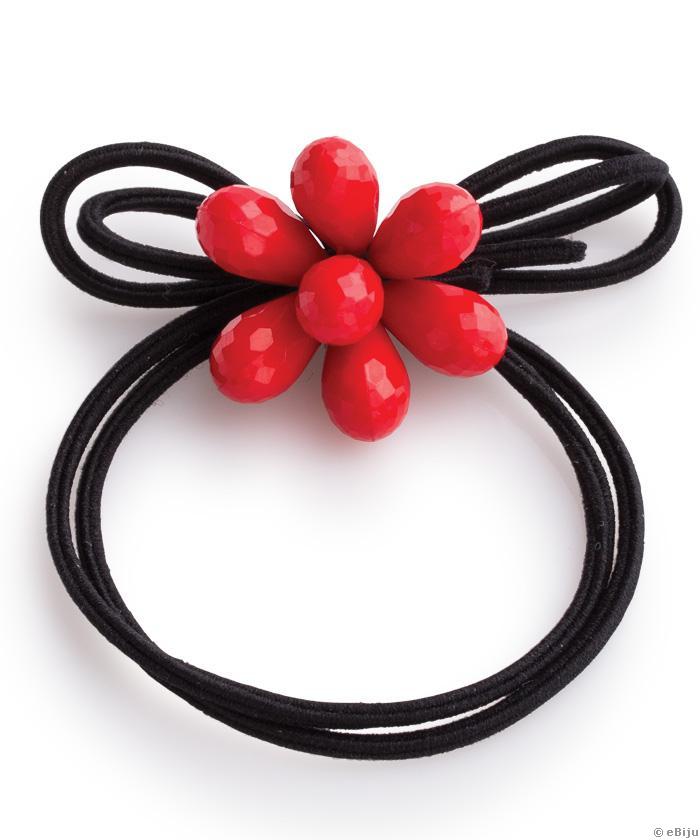 Karkötő/hajgumi fekete elasztikus szálból, piros kristályos virággal