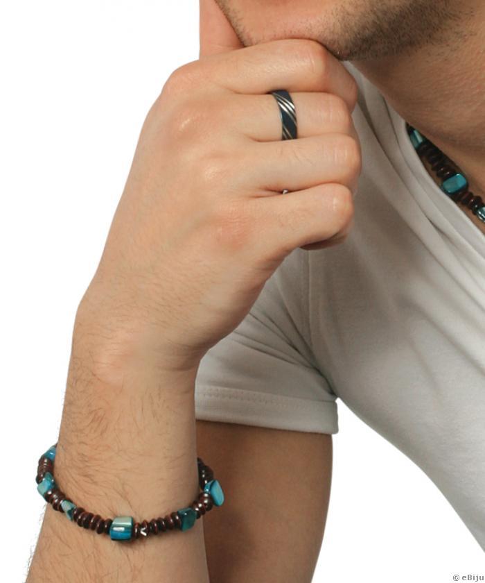Kék uniszex gyűrű ezüst színű csíkokkal (méret: 19 mm)