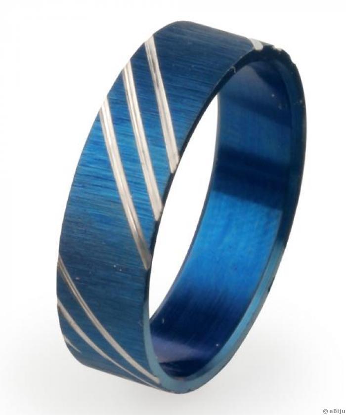 Kék uniszex gyűrű ezüst színű csíkokkal(méret: 18 mm)