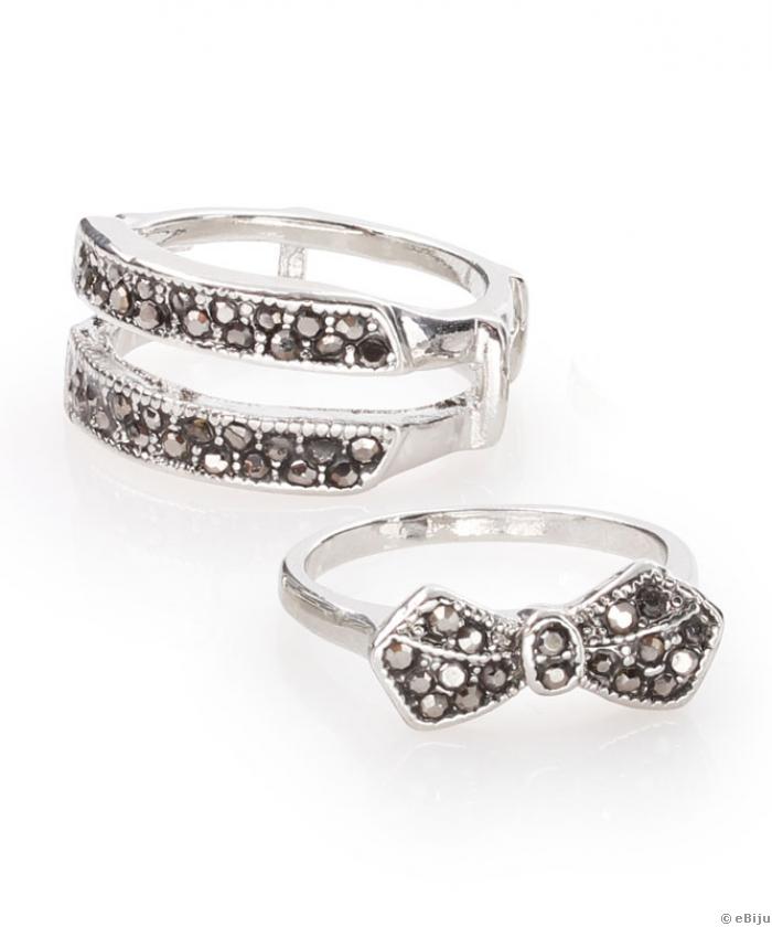 Két darabból álló, ezüstszínű masnis gyűrű, 17 mm
