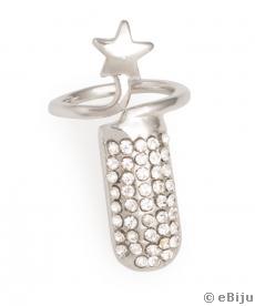 Kristályos körömgyűrű csillaggal, ezüstszínű fémből
