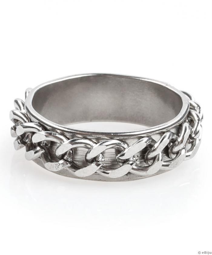 Lánccal diszített ezüstszínű gyűrű, rozsdamentes acélból, 20 mm