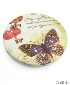Lila-barna pillangós kerek kompakt tükör