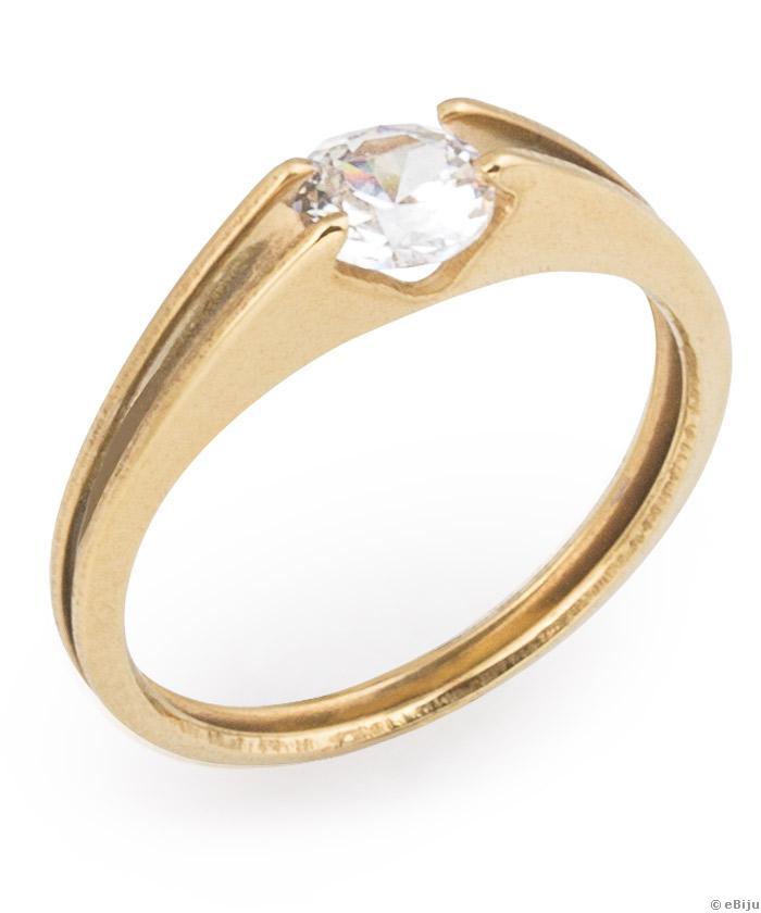 Minimalista aranyszínű rozsdamentes acél gyűrű egy kristályal, 16 mm
