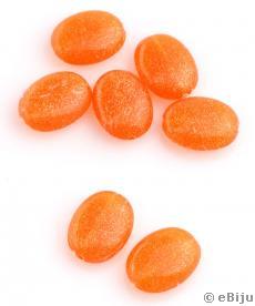 Ovális akril gyöngy, csillámos narancssárga, 1.6 x 2.1 cm