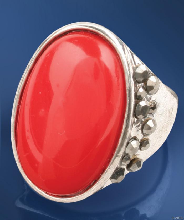 Piros köves gyűrű ezüst fémmel, 17-os átmérő