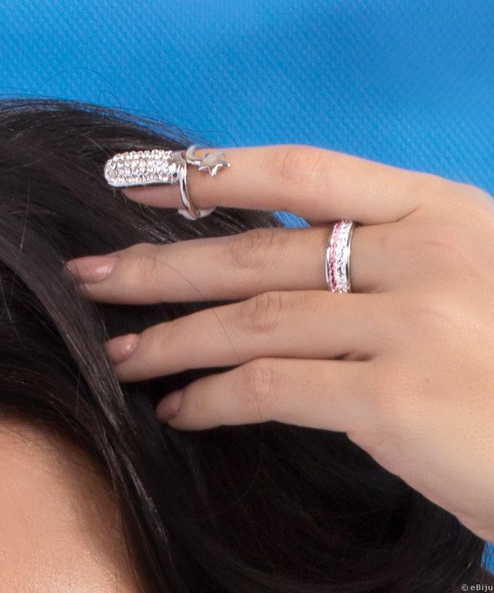 Rózsaszín-fehér kristályos, shamballa típusú gyűrű, 19 mm