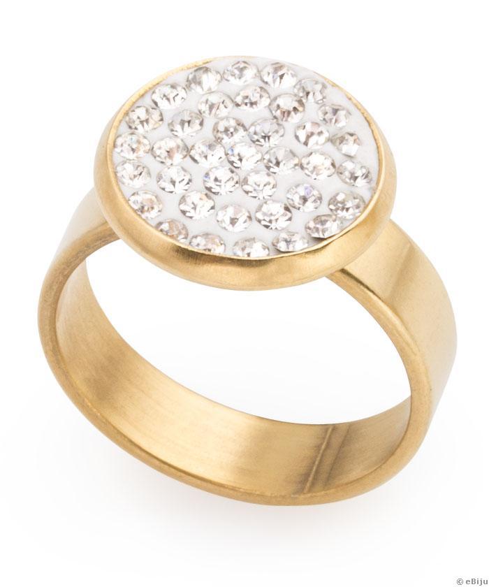 Rozsdamentes acél gyűrű, kristályokkal díszített érmével, 16 mm