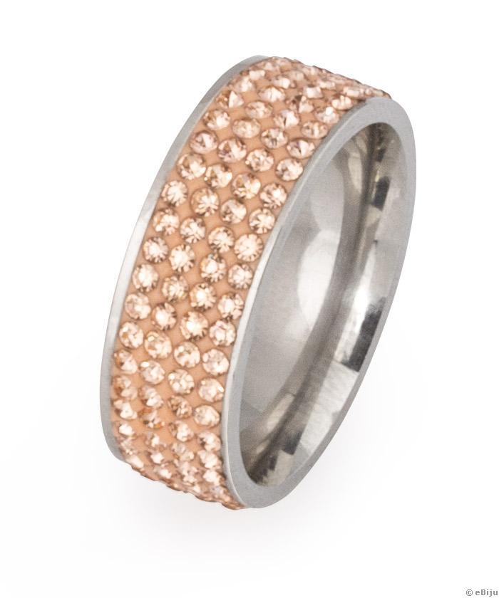 Shamballa típusú, barackrózsaszín gyűrű, rozsdamentes acél, 18 mm