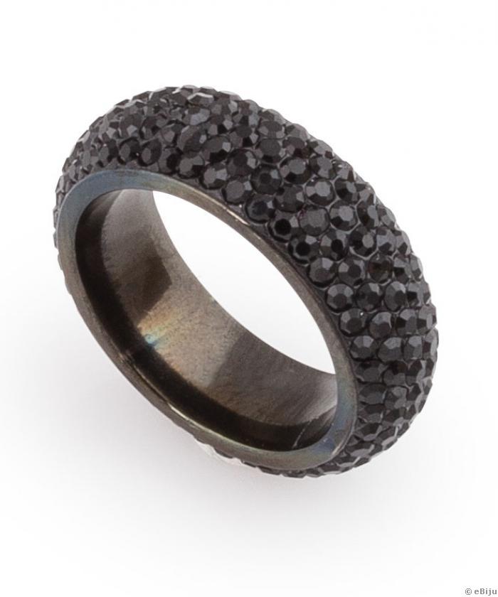 Shamballa típusú fekete kristályos gyűrű, 20 mm