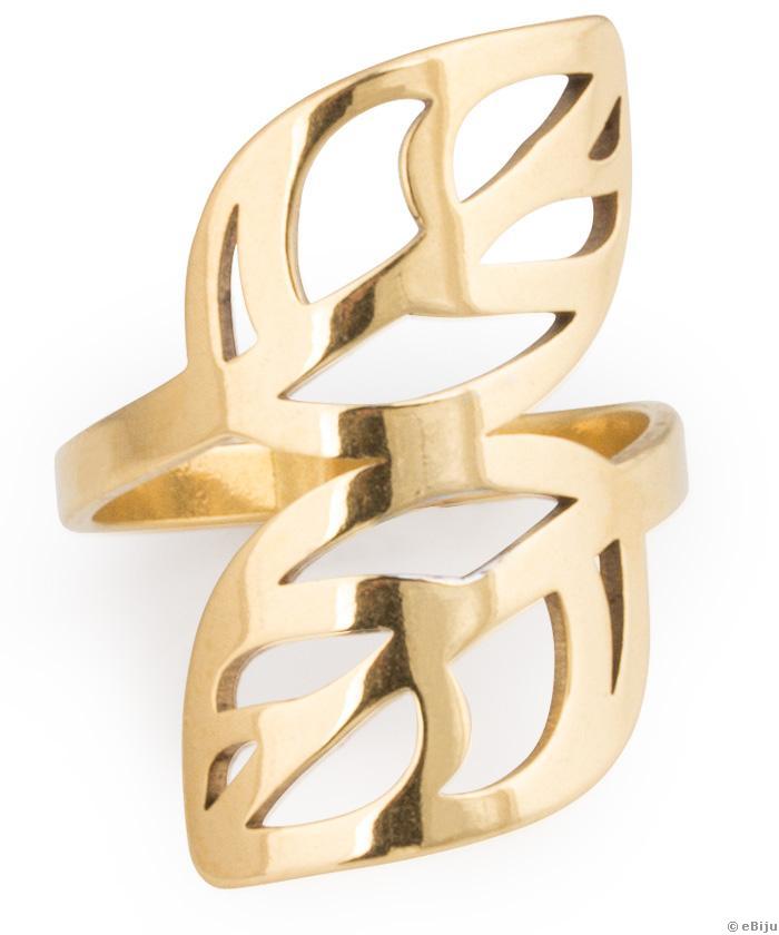 Stilizált leveles aranyszínű rozsdamentes acél gyűrű, 17 mm